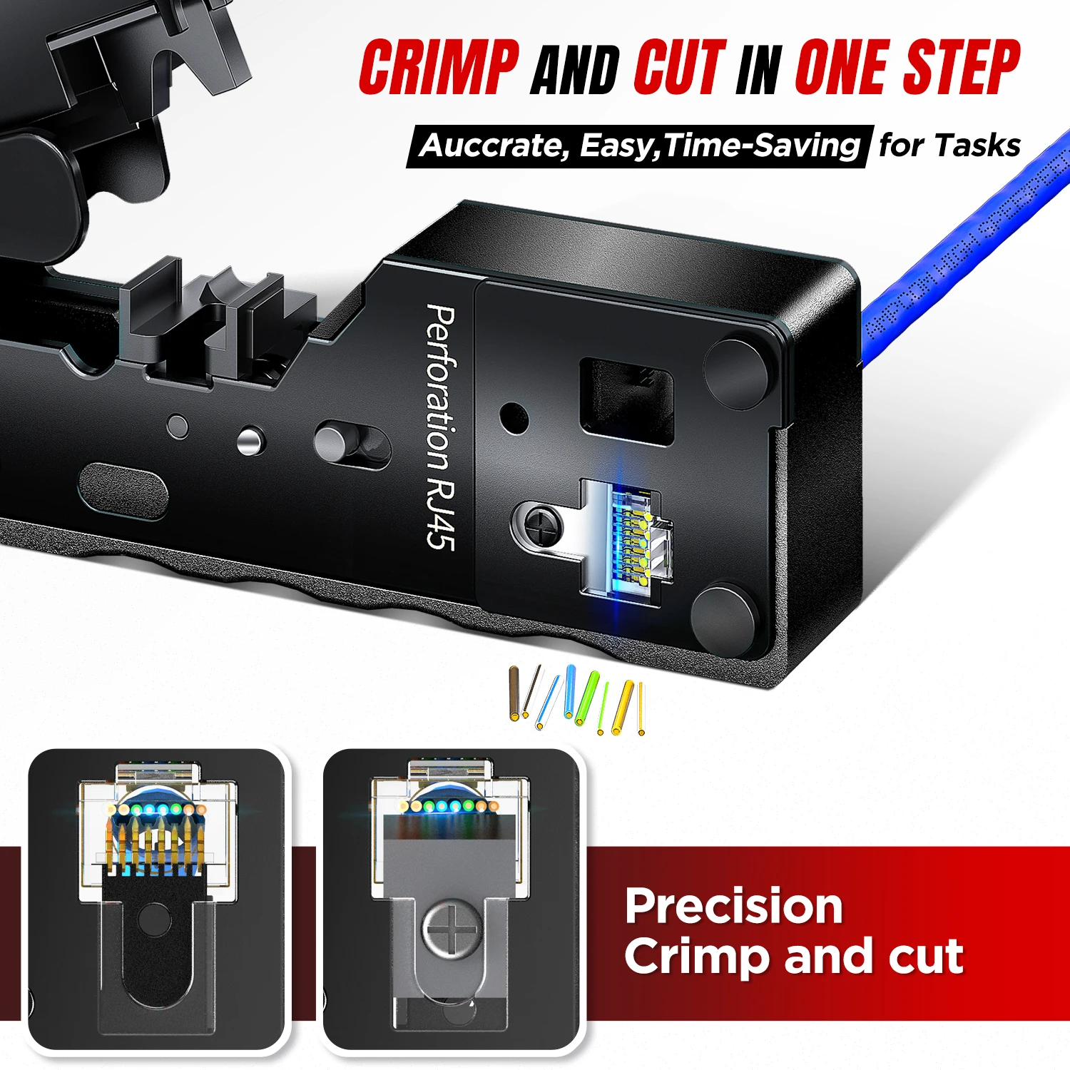 AMPCOM rj45 Crimpatrice CAT7 Strumento di crimpatura per passaggio attraverso RJ11 RJ 45 Connettore CAT6 CAT5E Spine modulari con taglierina spelafili