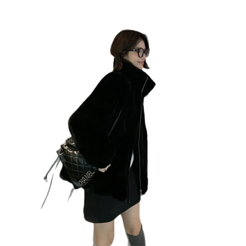 大きいサイズのファッショナブルで多用途なスタンドカラーのファー付きライトミックスコート、女性用厚手オーバーコート