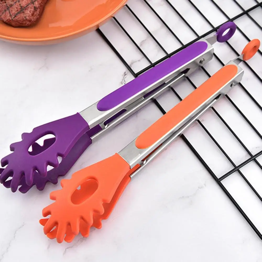 1pc Silicone Food Tongs Non-Slip Heat-Resistant Serving Tongs Kitchen Tongs For Noodles Kitchen Tools