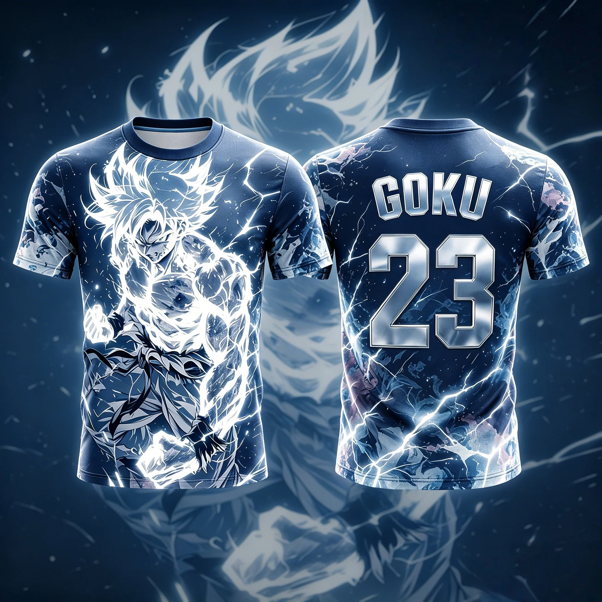Dragon Ball Super Goku No23 White Lightning Ink Wash Print Men Soccer Jersey Quick Dry Anime Fan Breathable Sports T-Shirt