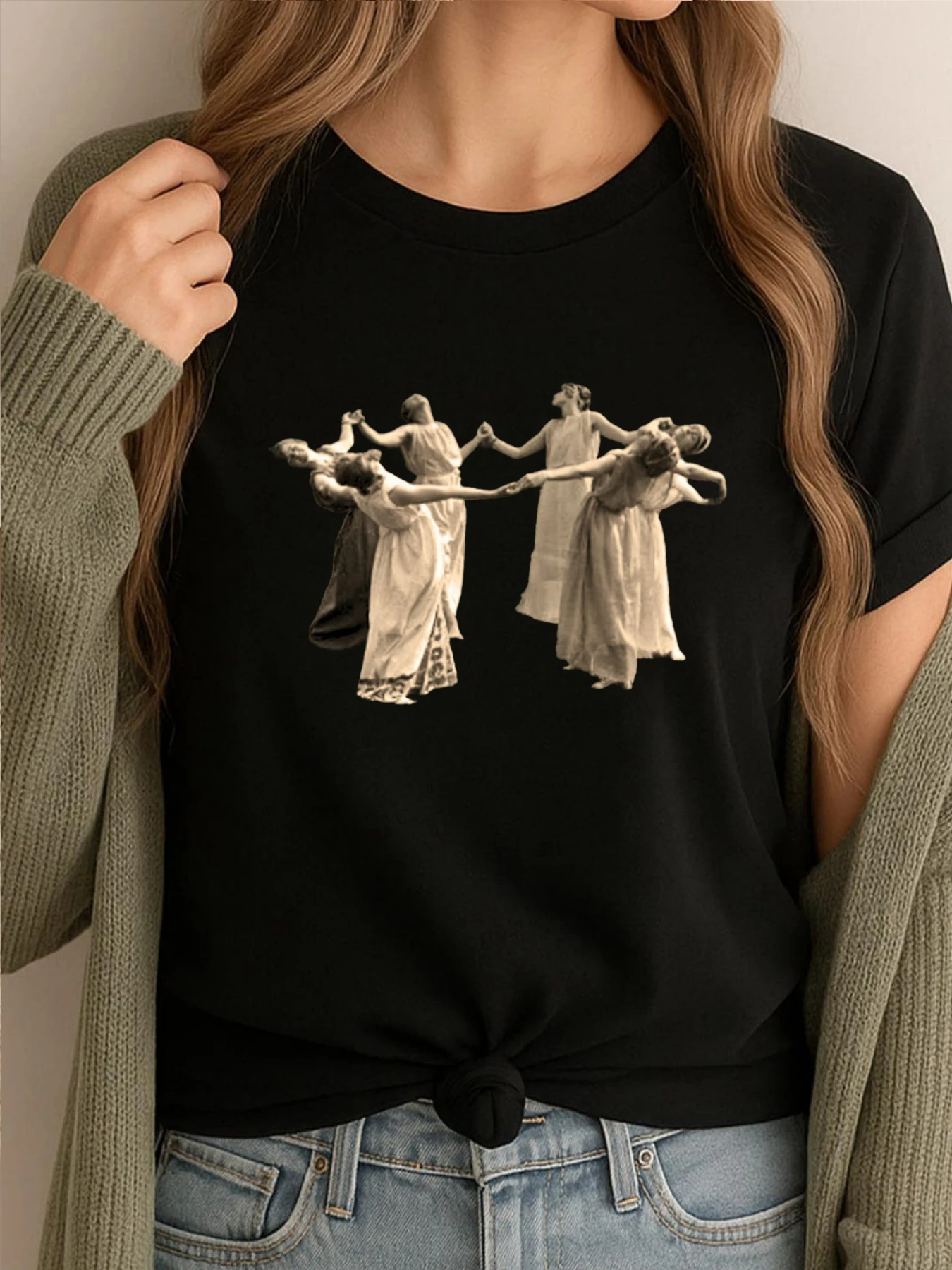 

Circle Of Witches Dancing Womens Moon Ritual Mens Clothing 2025 Luxury Brand Classic Printed Clothes Vintage Style