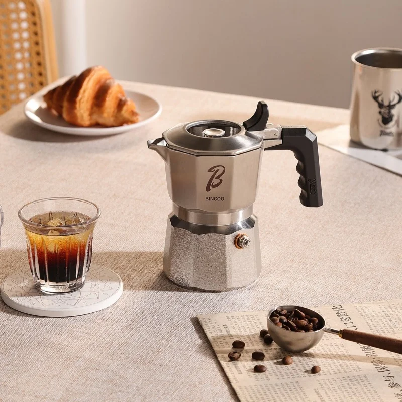 Bincoo Three Valve 316 Stainless Steel Mocha Pot Pressure Concentrating Coffee Pot Home Barista Coffee Maker