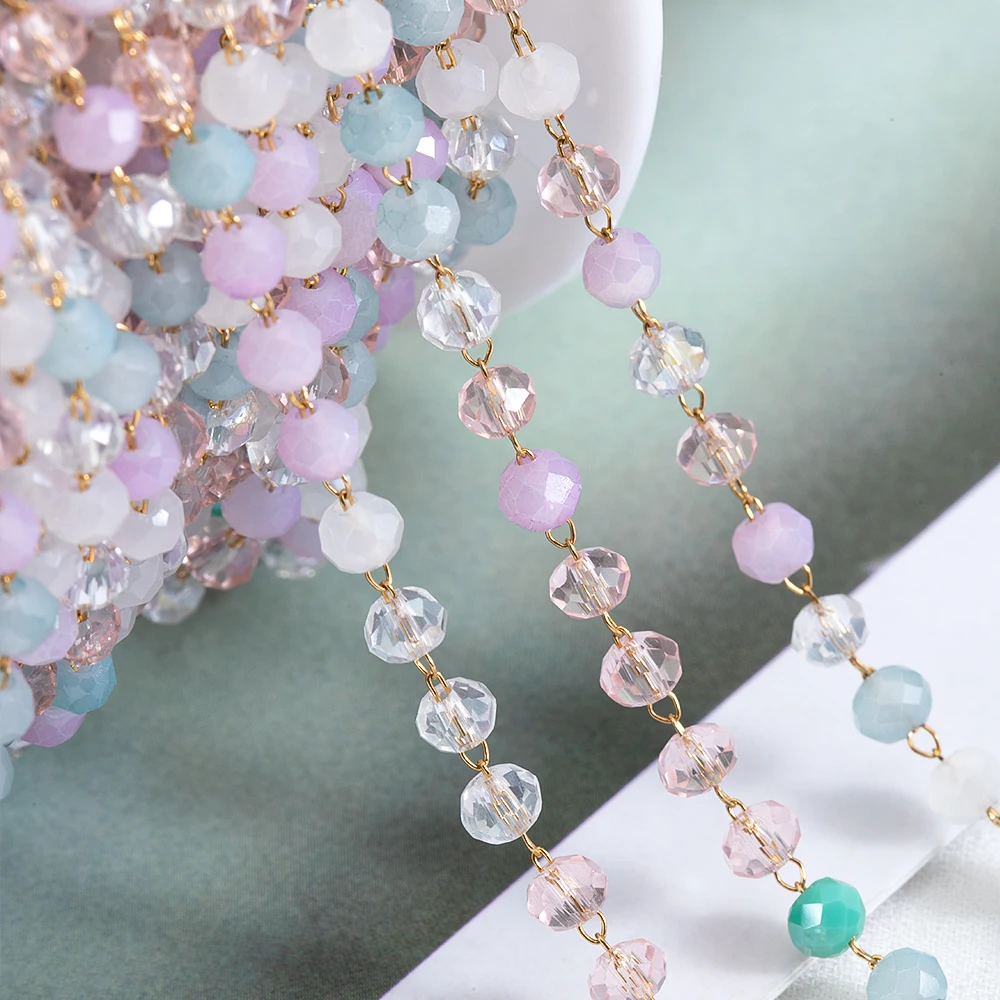 1meter Stainless Steel 3.5mm Color Candy Crystal Ball Round Beaded Chain for DIY Beaded Bracelet Jewelry Accessories