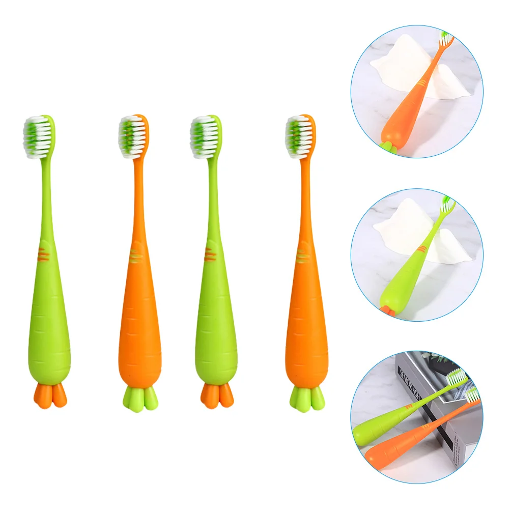 4 Pcs Carrot Toothbrush Children Soft Bristle Toothbrushes Lovely Kids Extra Daily Use