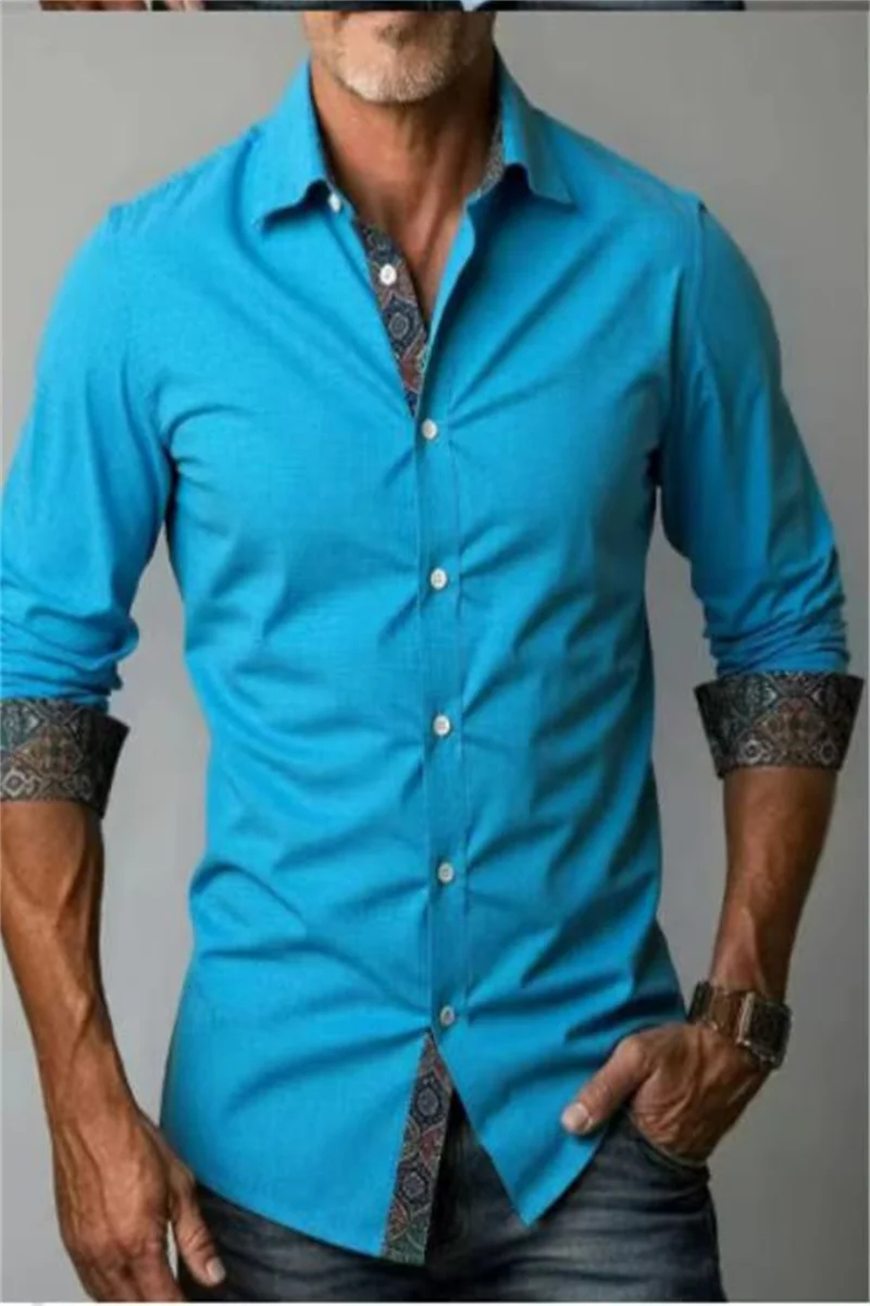 Новая мужская популярная льняная однотонная рубашка с длинными рукавами, модный и повседневный крутой топ-рубашка