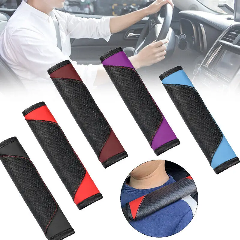 Carbon Fibre Leather Car Seat Belt Cover Pads Car Safety Cushion Covers PU Leather Shoulder Strap Pad