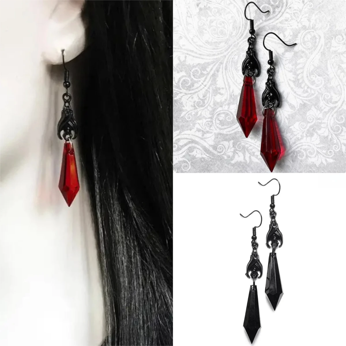 Bat Earrings With R…