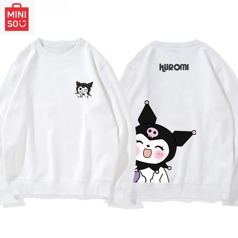 

MINISO Collaborates с толстовкой с принтом Sanrio Company Ltd, свободная повседневная и милая с длинными рукавами и рисунком для девочек и мальчиков