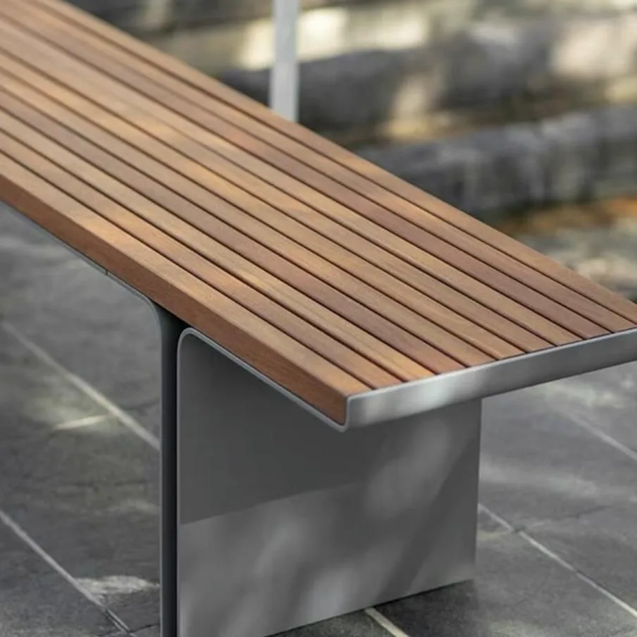 

Town garden park outdoor plastic wood stainless steel bench bench combination can be fixed to the ground outdoor can be anti-cor