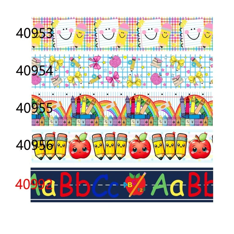 (5yards) Back to School Cartoon Printed Grosgrain Ribbon for Hairbows Crafts Hairbows Decoration DIY Accessorics