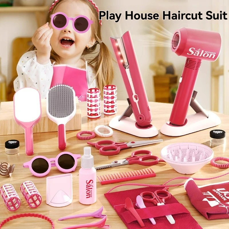 Kids Salon Makeup Cosmetics Curling Wand Hair Drier Princess Dress up Girl Beauty Play House Educational Fun Game Toy Girls Gift