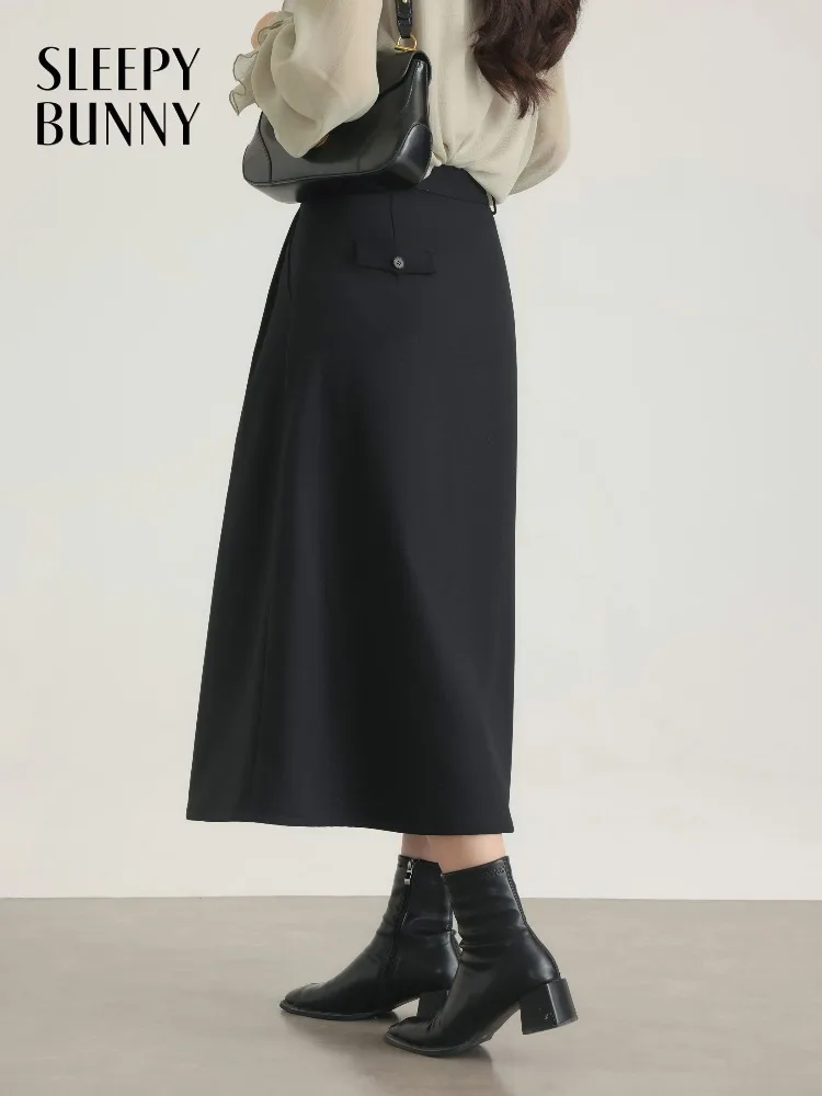

Elegant High Waist Midi Skirt for Women Flared Pleated A-Line Skirt Black Swing Skirt for Autumn Winter Office or Daily Wear