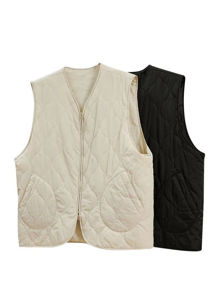 Enjoyce Vrouwen Katoenen Dons Kraagloos Warm Vest Jack Y 2K Streetwear Losse Fit Gilet Overlap Mouwloze Jas Herfst Winter