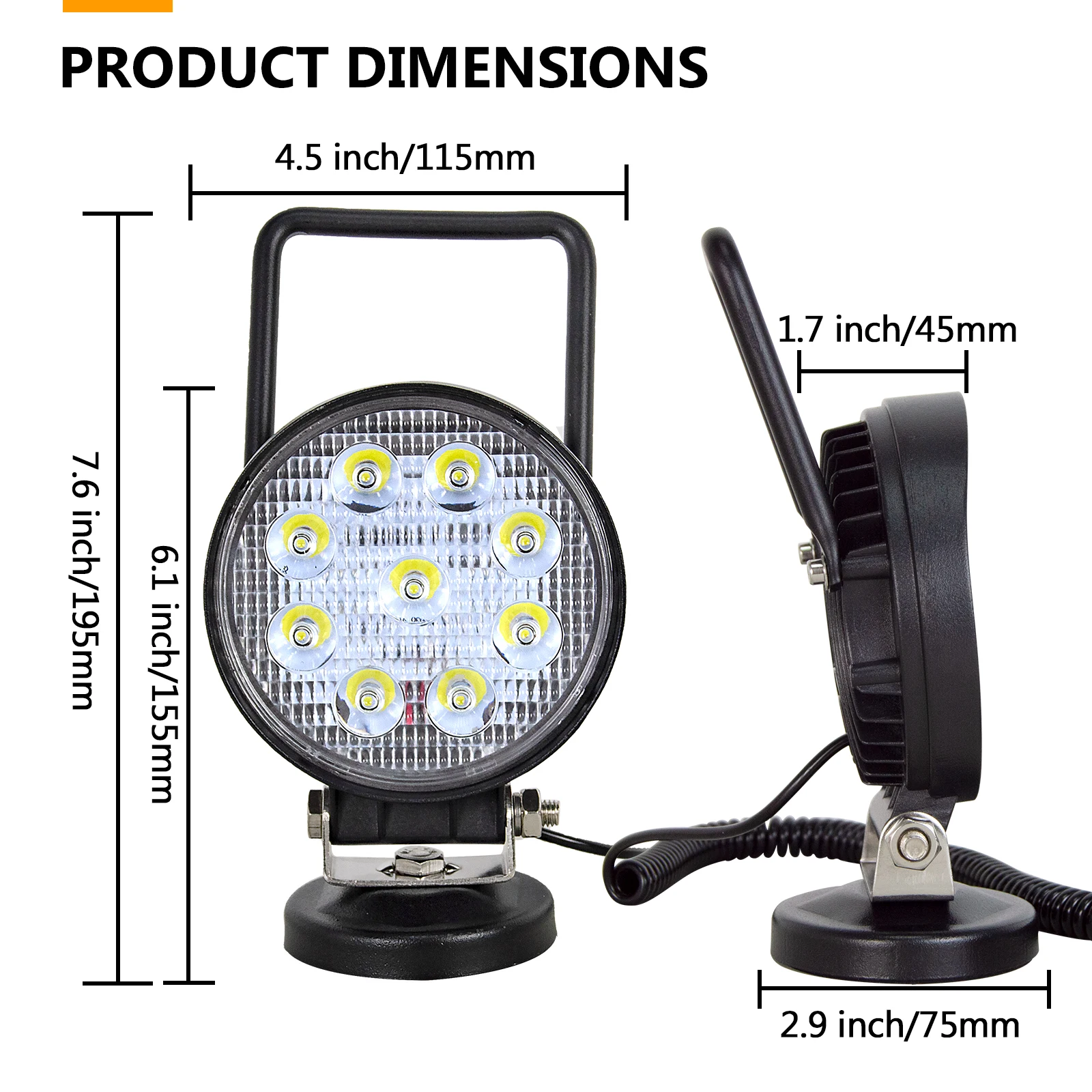 4 Zoll tragbares LED-Arbeitslicht 27 W 42 W 48 W Flutlicht-Magnetfußlampe Auto LKW Fahren Offroad 4WD 4x4 SUV ATV UTV 12 V 24 V – Detail 8