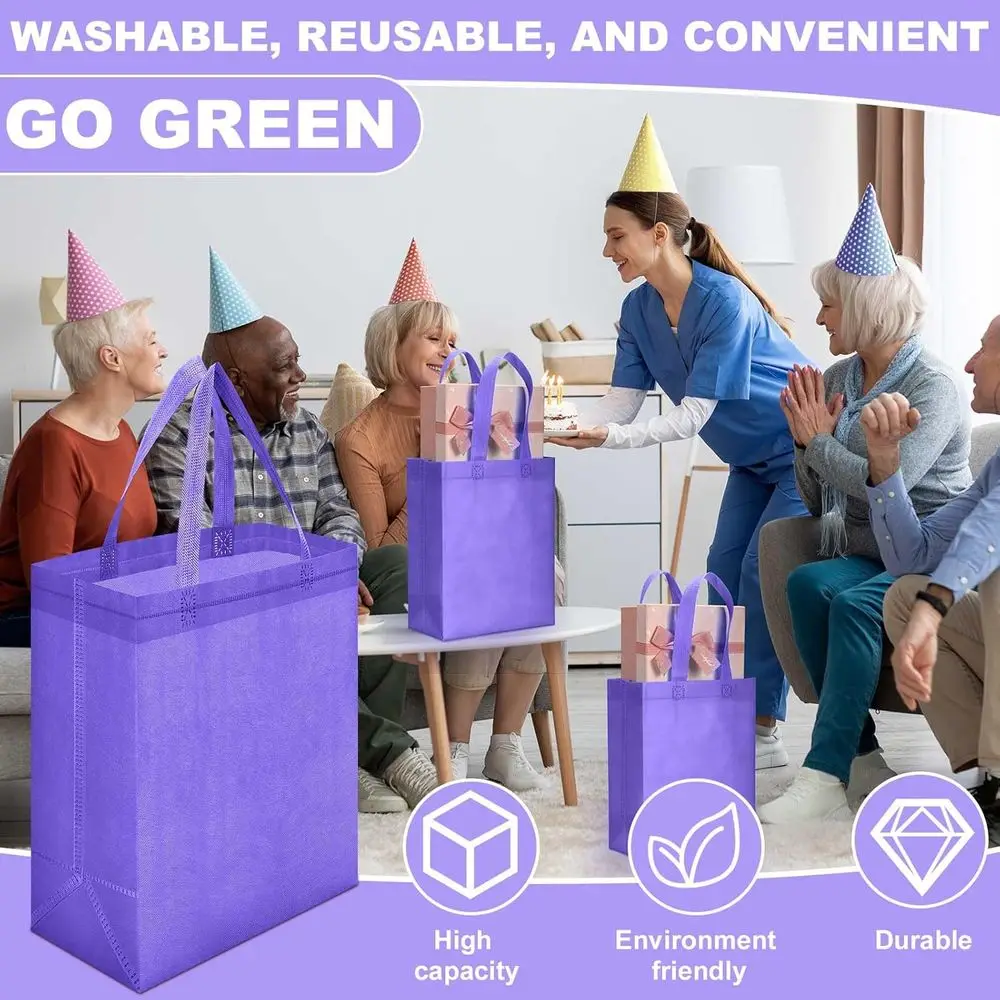 أكياس حمل أرجوانية قابلة لإعادة الاستخدام مكونة من 200 قطعة، مقاس 8 × 4 × 10 بوصة، أكياس تسوق غير منسوجة بمقابض، مثالية لتسوق البقالة في عيد الميلاد