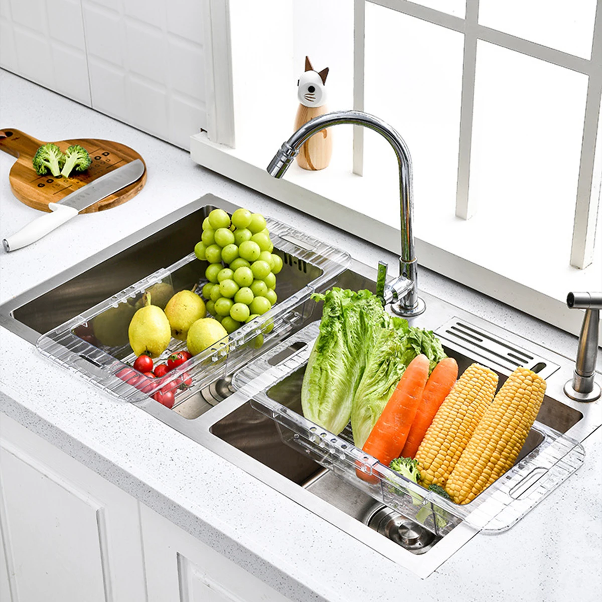 

Premium Retractable Sink Strainer Basket Extendable Drain Fruit Vegetable Washing Kitchen Gadget Colander Over Sink