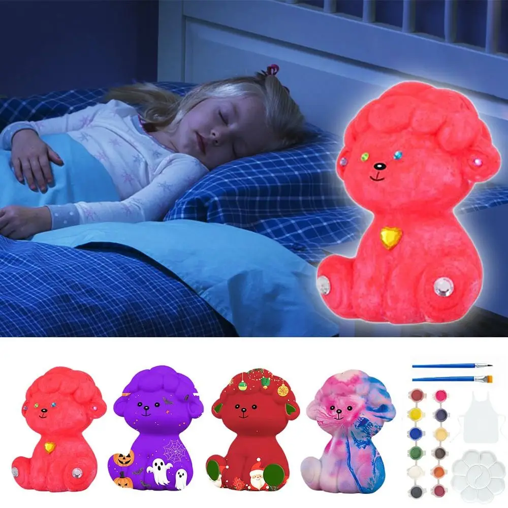 Novo kit de lâmpada de pintura de ovelha diy, vinil com pincéis, ferramentas de ensino de pintura, padrão animal, luz noturna, artesanato para crianças