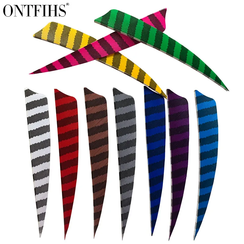 24Pcs 5Inch Arrow Feather Shied Cut Shape Striped Patern Hunting  Turkey Plume  Archery DIY Accessories