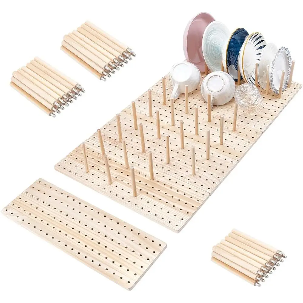 

6-Piece Wood Pegboard Drawer Organizer Set for Kitchen Dishes, Plates & Food Containers (17x5.9inch)