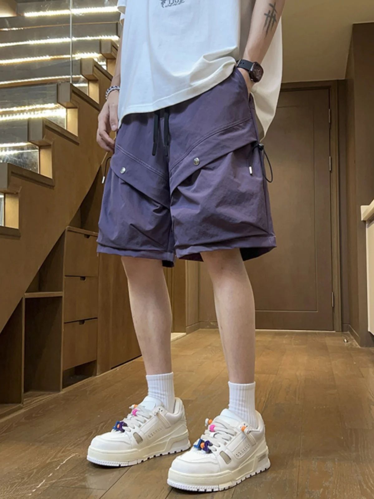 

Men's Workwear ort Pants Summer 2024 New Sle Five-Quarter American Casual Outdoor Leisure Mid-Length Ume Purple