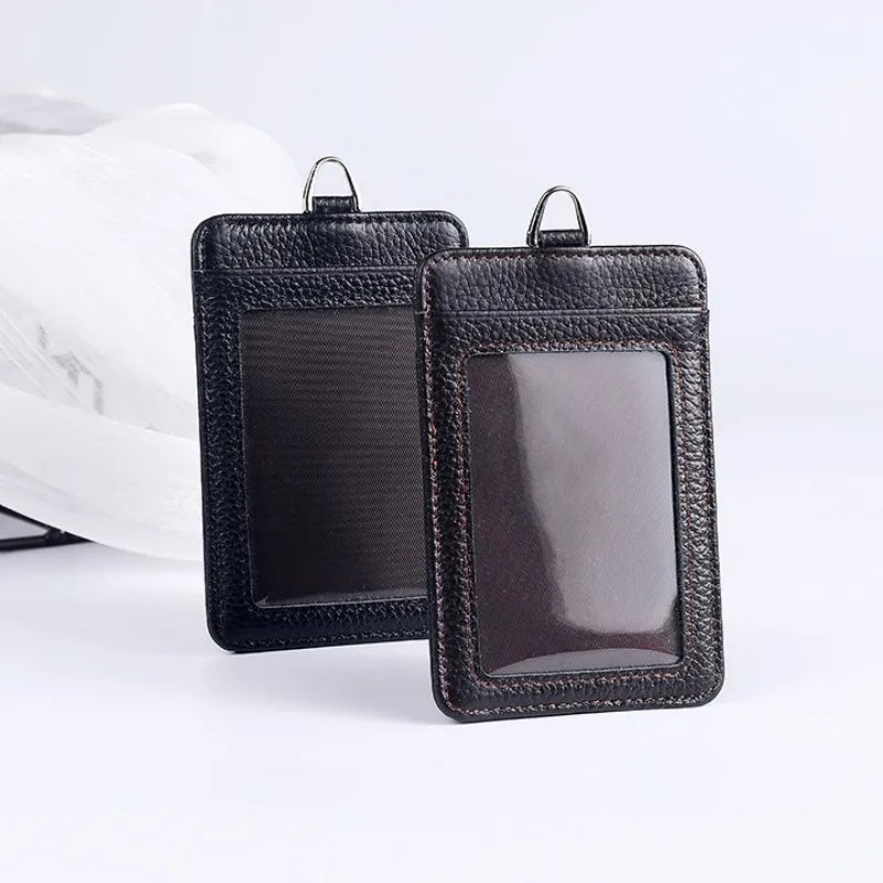 

High Quality Genuine Leather ID Card Set Sleeve Holder Badge Case Clear Bank Credit Card Clip Badge Holder Accessories