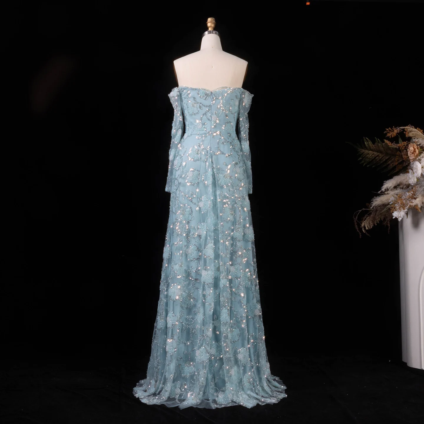 Sharon Said Rosa Elegantes Schulterfreies Abendkleid mit Langen Ärmeln für Damen, Hochzeit, Perlenbesetztes Formelles Ballkleid, SS638 Maßanfertigung – Detail 17