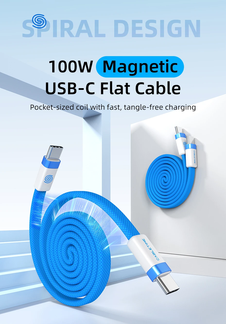 CABLETIME USB-C Kabel Magnetisches Typ-C Kabel PD100W 480Mbps Flachkabel Hochgeschwindigkeitsübertragung für HUAWEI Xiaomi iPhone 17/16 C-Kabel – Detail 18