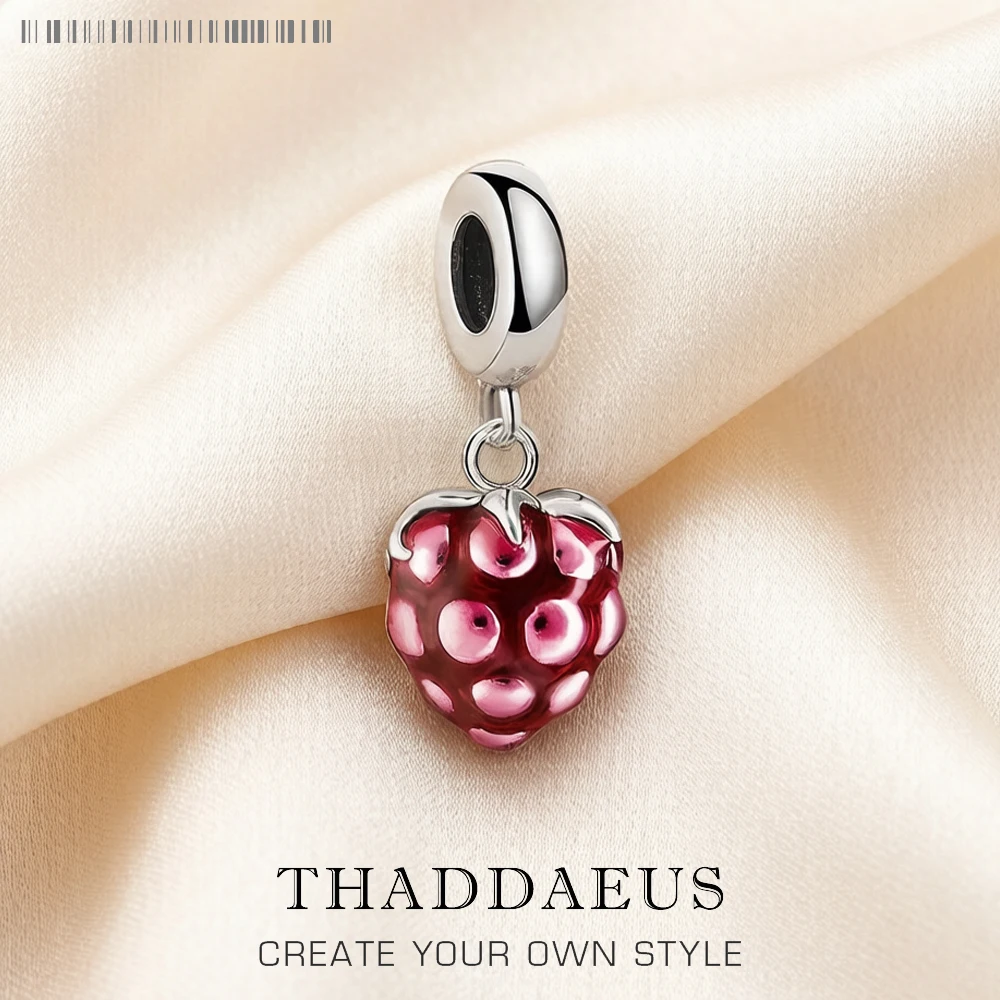Red Raspberry Dangle Charm Pendants For Women 925 Sterling Silver Romantic Jewelry
