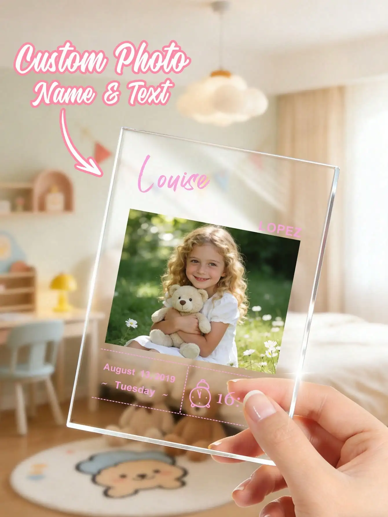 1pc Custom Engraved Baby Photo Acrylic Frame Newborn Keepsake with Name Birth Info Gift for Mom Dad Christmas Baby Shower