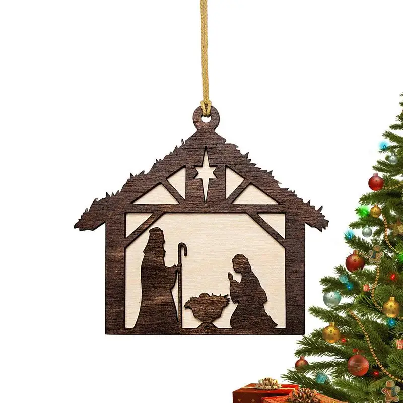 Wooden Nativity Ornaments Nativity Scene Wooden Ornaments House Design Christian Christmas Pendant Wooden For Family Friends