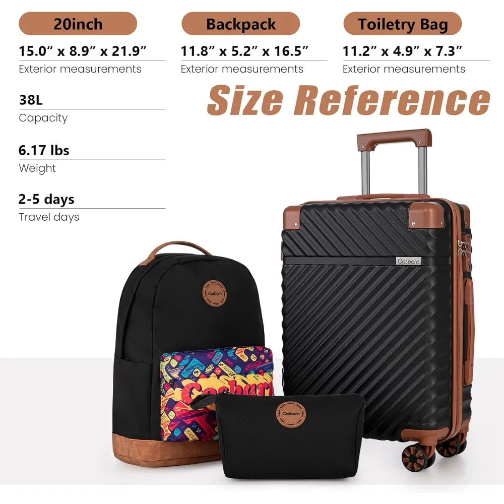 Bagagem de mão aprovada pela companhia aérea ABS leve de 20 polegadas com rodas, mala de 22 x 14 x 9 polegadas para viagens