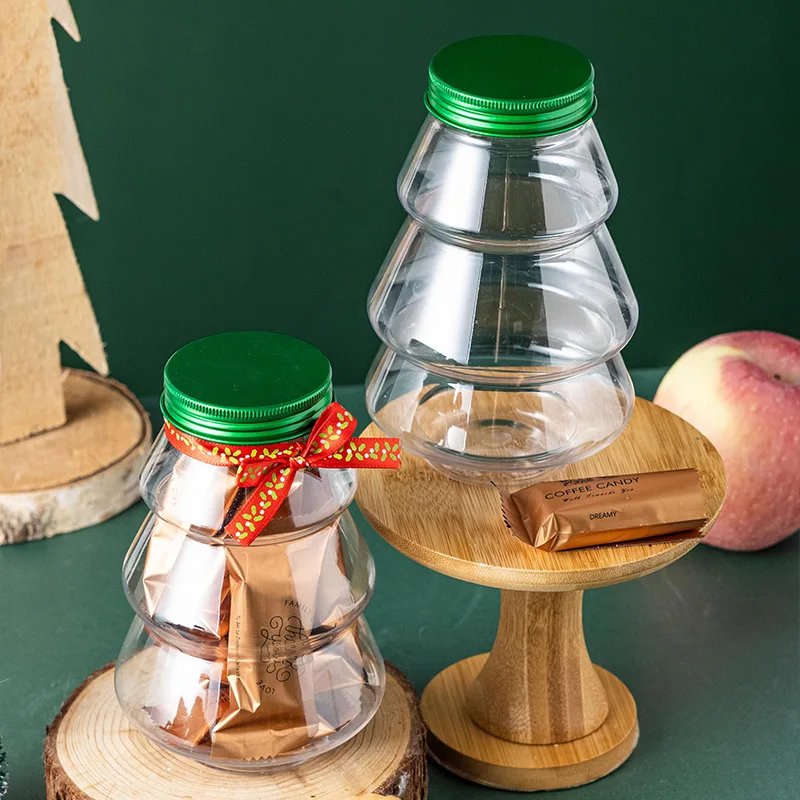 2/4/6pcs Christmas Tree Sweets Jar Storage Bottle Kids Favor DIY Gift Candy Cookie Snack Chocolate Packing New Year Decor Boxes