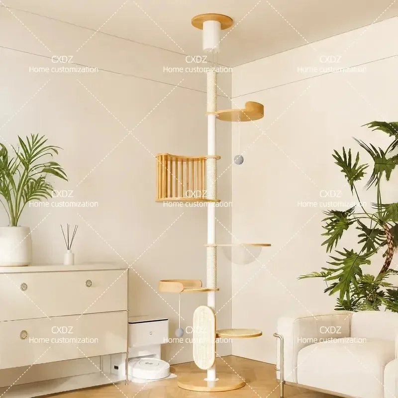 Solid Wood Cat Climbing Frame Sisal Scratching Post Space Capsule Cat Tree Tower for Indoor Cats Window Perch Furniture
