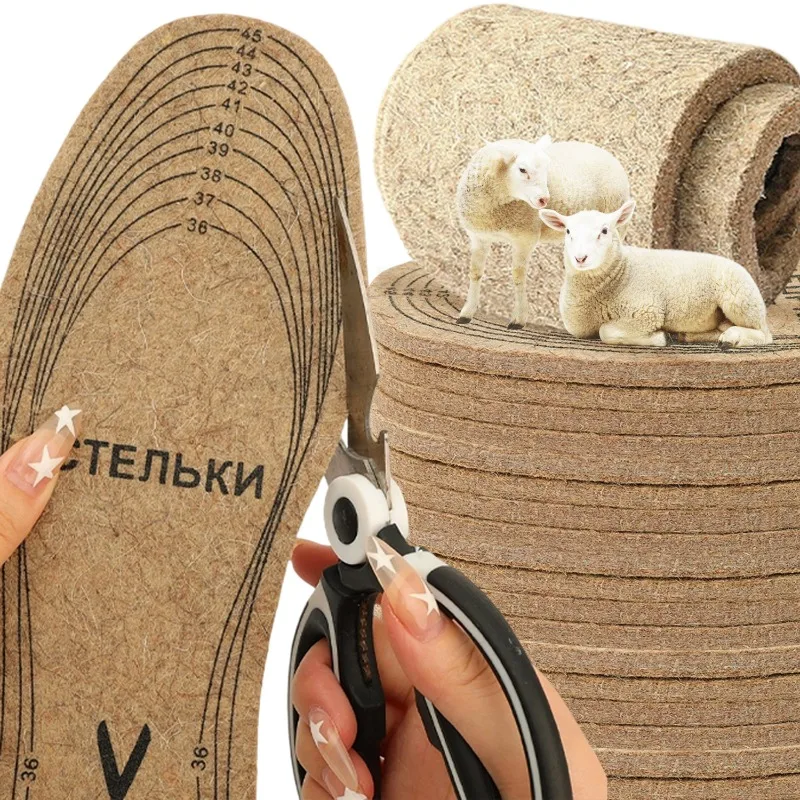 

Cuttable Wool Felt Insoles Autumn Warm Boot Shoe Insert Insoles Women Men Shock-absorbing Outdoor Sports Work Running Shoe Pads