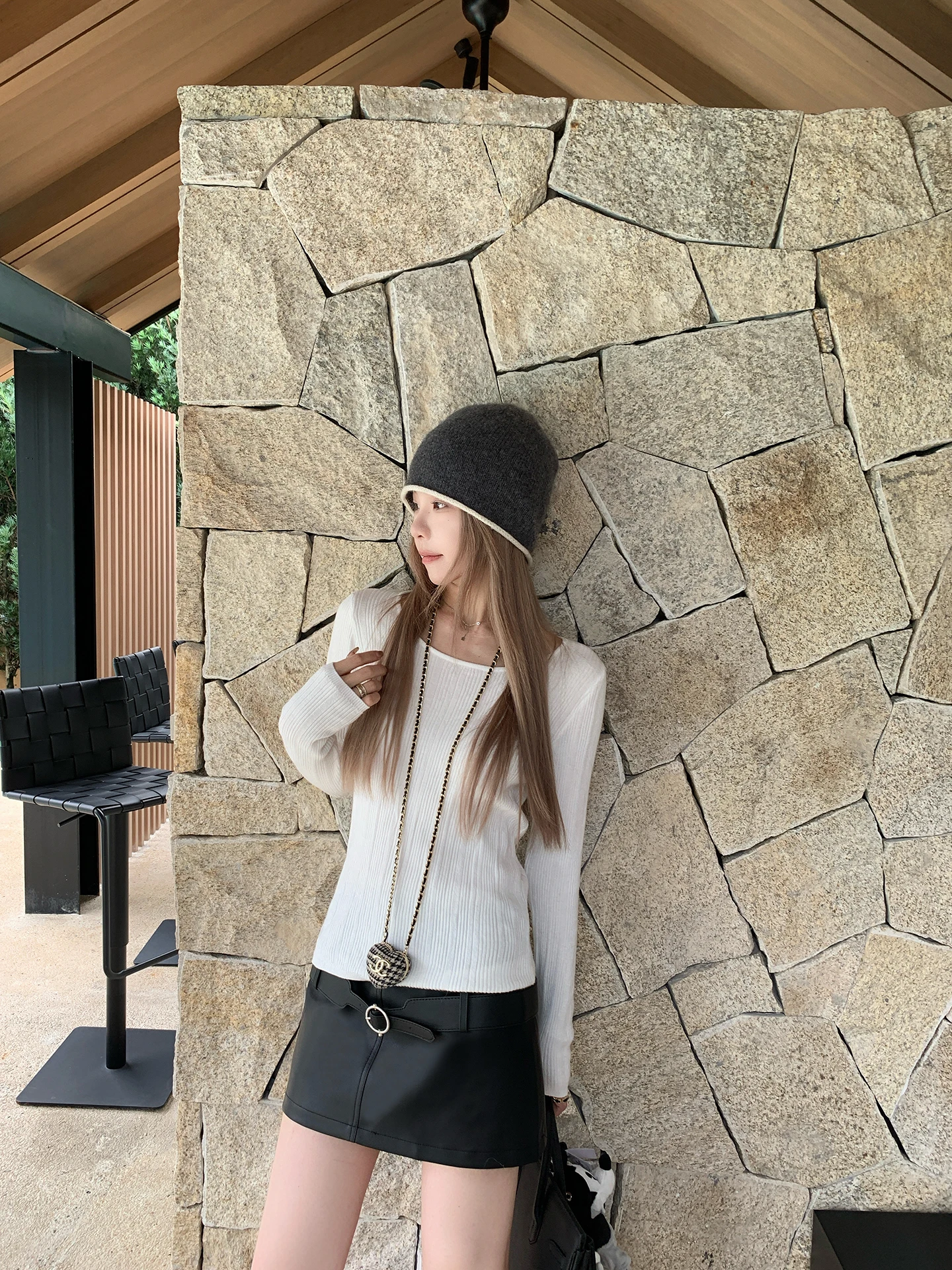 

White round Ne Knitwear Sweater Women's Winter Slim Fit Long Sve Base irt Inner Wear Versatile Commute Sle Thiened