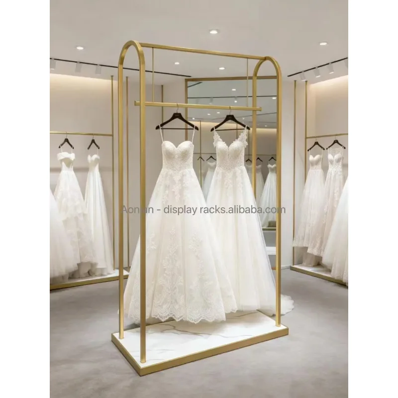 custom.Luxury Golden Clothes Display Rack Metal Display Rack Bridal Shop