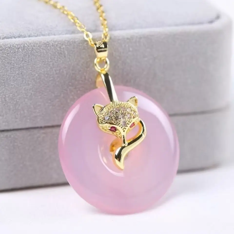 Natural Agate High-ice Chalcedony Inlaid with Small Fox Safety Buckle Pendant Women's Fashion Joker Pendant