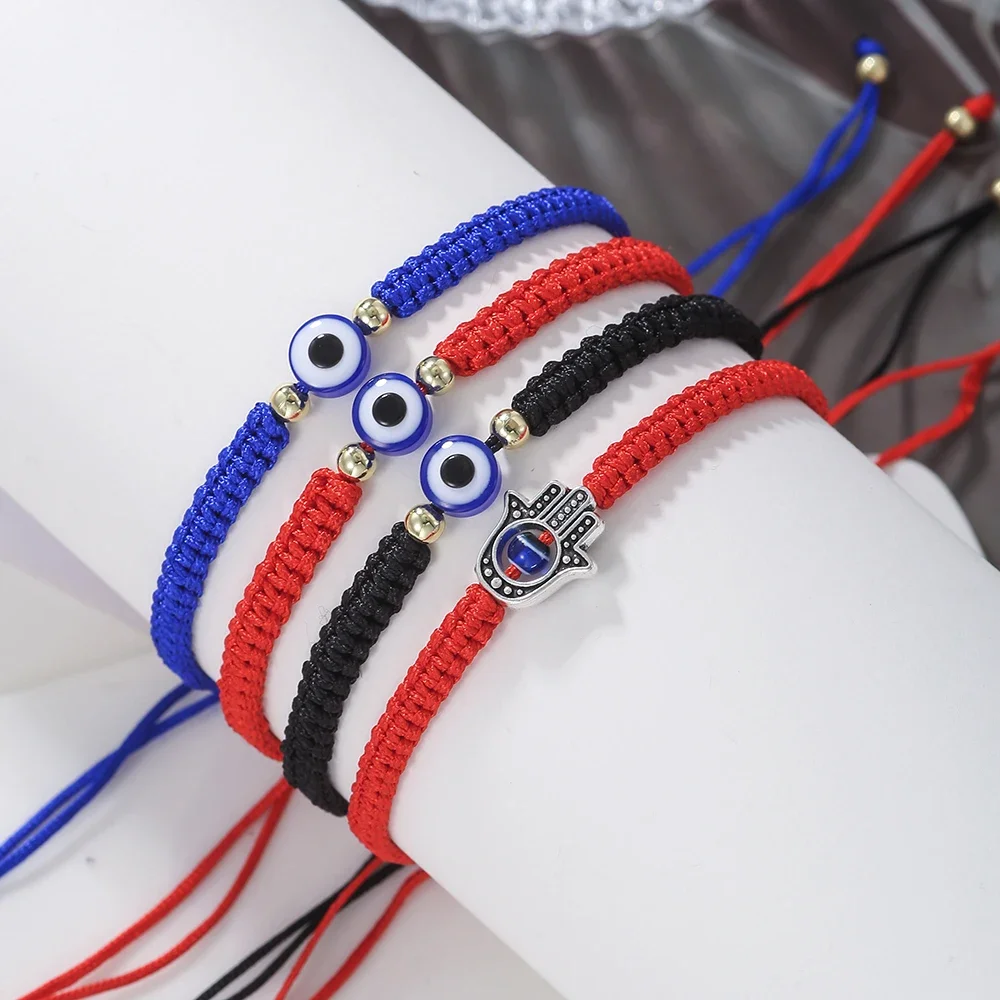 New Prayer Hand of Fatima Evil Eye Braiding Bracelet Red Black Blue Color Nylon Thread Lucky Couple Bracelet Jewelry Men Women