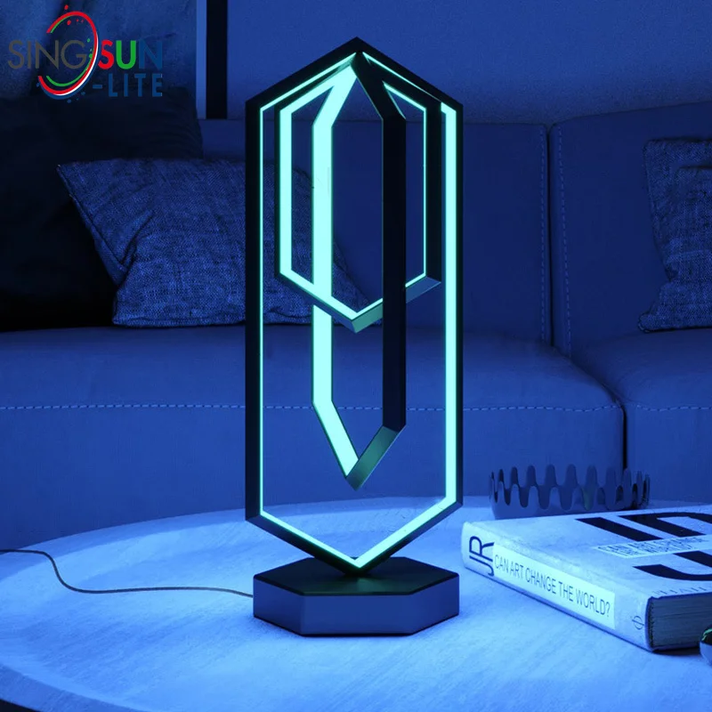 RGB Polygon Remote Control Desk Lamp APP Music Rhythm Atmosphere Lights LED Living Room Bedroom Bedside Table Desktop Decoration