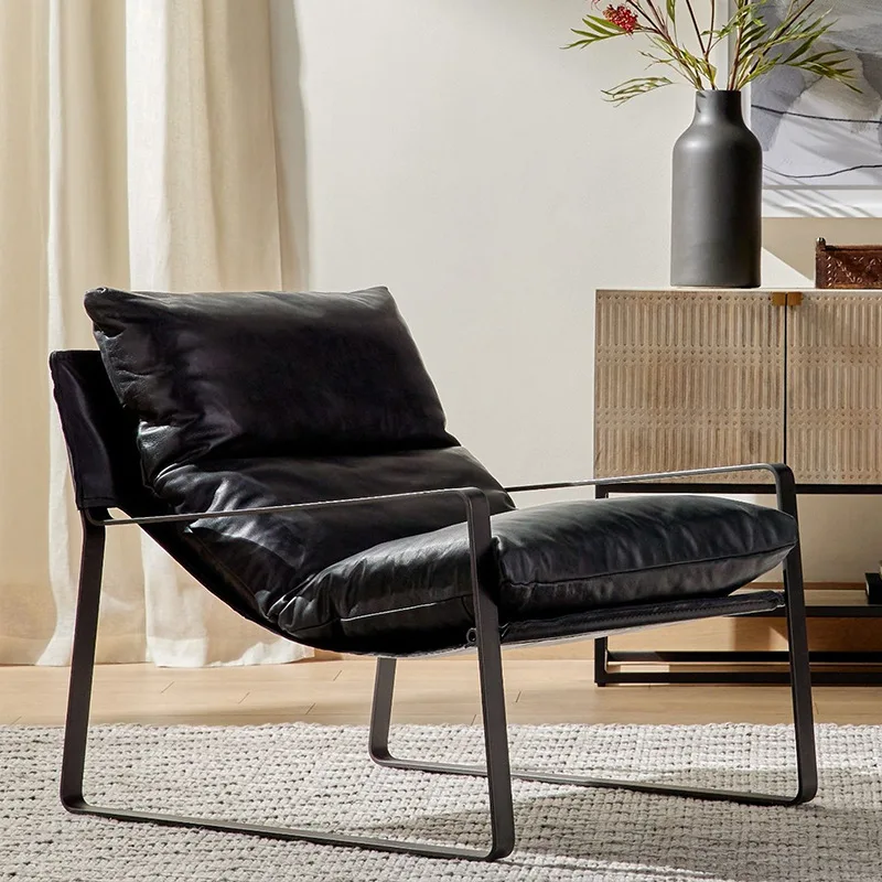 Light Luxury Modern Leather Sofa Chair First Layer Cowhide Recliner Single Chair Urban Retro Oil Wax Leather Balcony Leisure