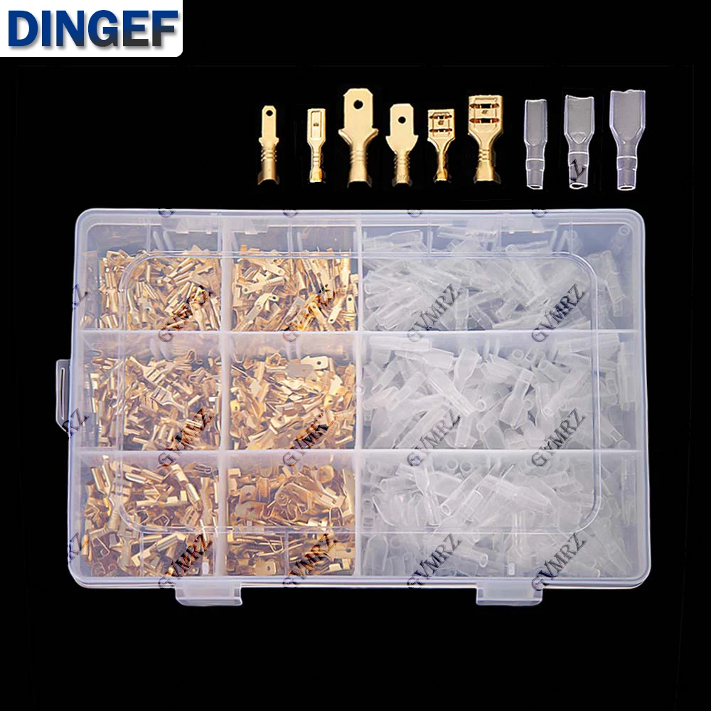 900PCS/box 2.8/4.8/6.3mm Crimp Terminals Insulated Seal Electrical Wire Connectors Crimp Terminal Connector Assortment Kit gold