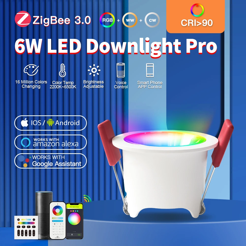 

New ZigBee 3.0 RGBCCT LED Downlight CRI 90+ Smart Home Ceiling Light Recessed Lighting App Alexa Voice Control Hub Required