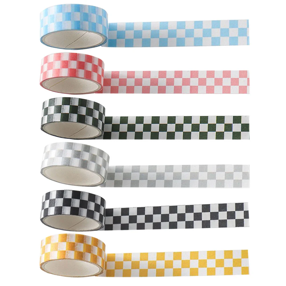 6 Rolls Stationery Gift Wrapping Tape Crafts Scrapbooking Supplies Checkered Bulletin Board Border Retro Decor