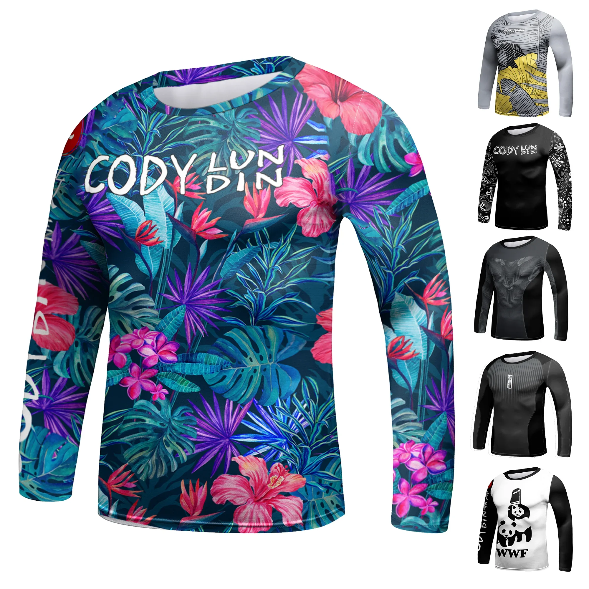 4-12 Years Old Kid's Flower Printed Beach Shirt Anti-uv Swimming Surfing Rashguard Elasticity Sport Compression bjj T-shirtt