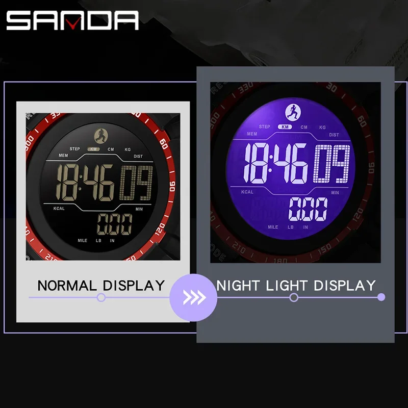 SANDA جديد كلاسيكي للرجال الساعات الإلكترونية المألوف الطلب الكبير متعدد الوظائف خطوة العد تاريخ مقاوم للماء رجل ساعة رياضية