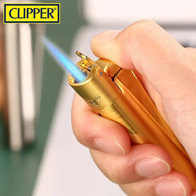 Clipper Metal Lighter ，Straight Jet Blue Flame Windproof Lighter Flame Outlet with Dust Cap Butane Torch Lighter， Men's Gadget