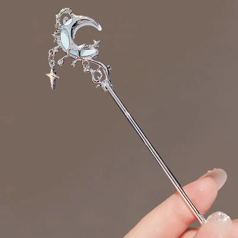 Romantischer Mondstein Stern Mond Haarstab Metall Zweig Haarnadel Haargabel Chinesischer Stil Haarschmuck für Mädchen Modegeschenke