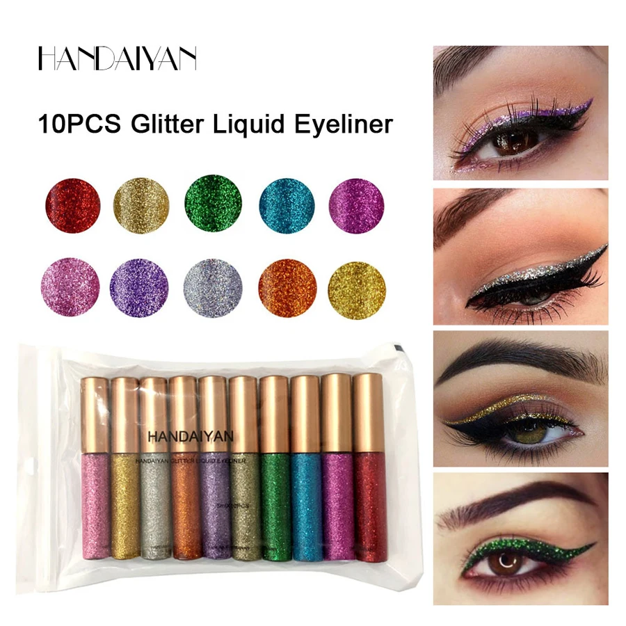 

10 Colors Gold Scallion Powder Diamond Glitter Eyeliner Eyeshadow Set Shimmering Dazzling Universal Waterproof Easy to Color
