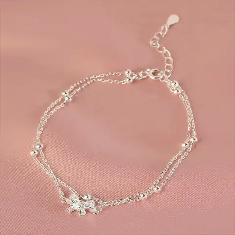 925 Sterling Silver Double Layer Bead Bracelets For Women Retro Korean Designer Zircon Bowknot Chain Bracelet Party Jewelry