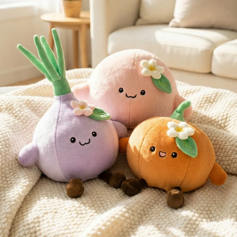 かわいいフルーツをテーマにしたぬいぐるみ、かわいい野菜のぬいぐるみ、家の装飾用枕、桃、玉ねぎ、ピーマン、カボチャの漫画デザイン